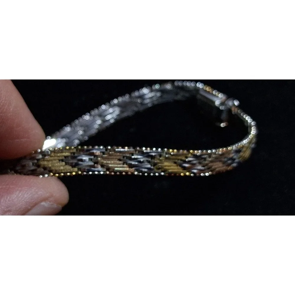 Vintage Tri Gold 925 Sterling Silver 7' Bracelet